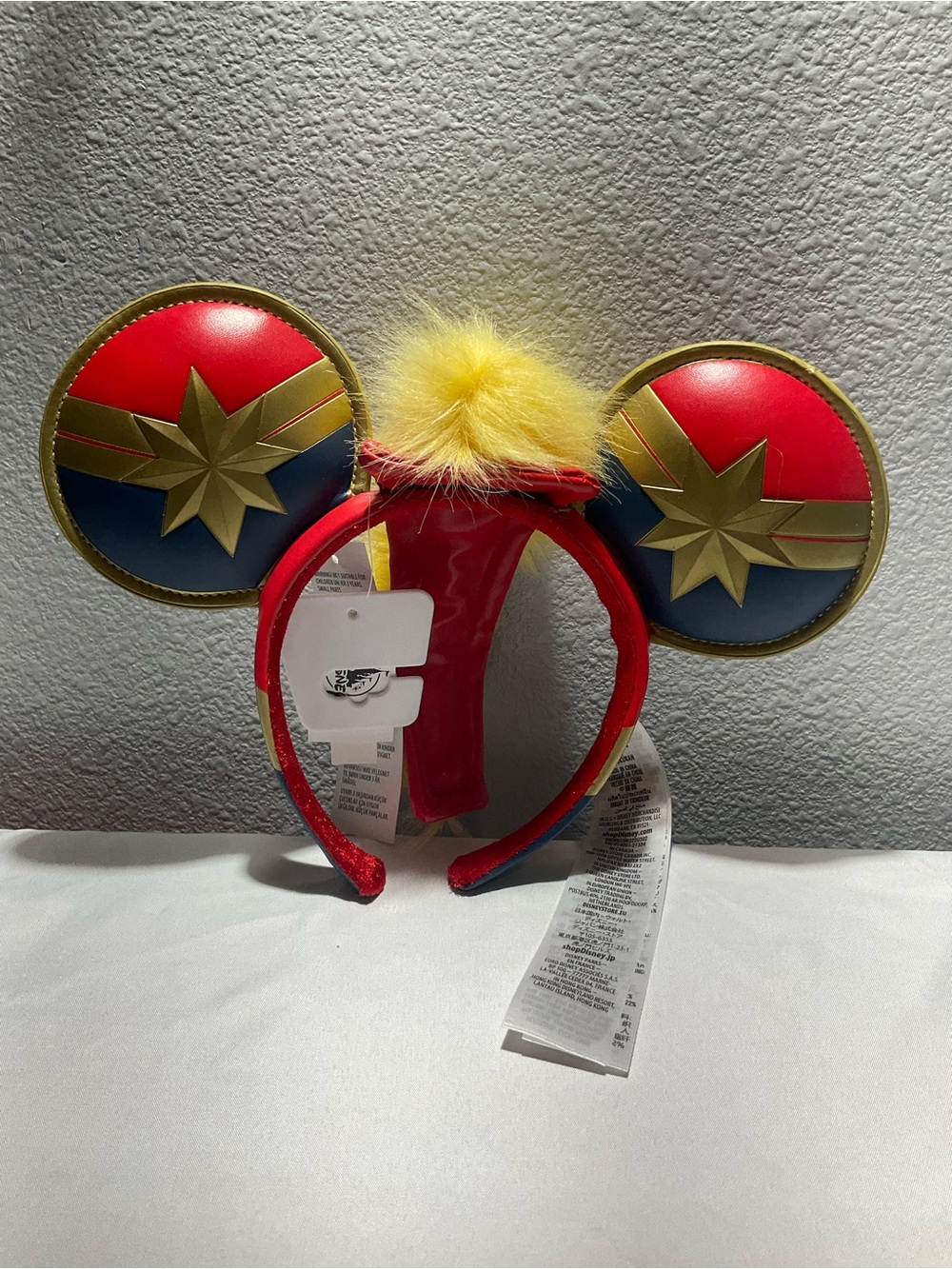 Marvel Captain Marvel Ear Headband in Red, Blue and Gold with Yellow Pom